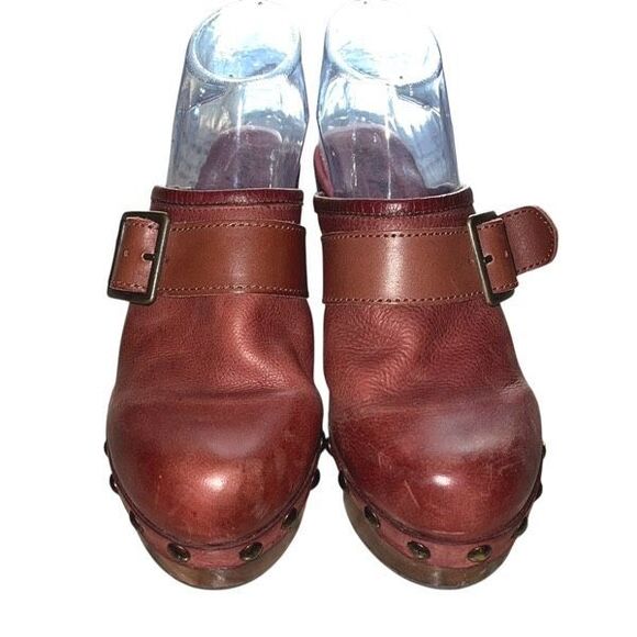 Free People Womens Culver City Studded Wooden‎ Platform Clogs Mahogany Size 38.5 - Picture 4 of 11